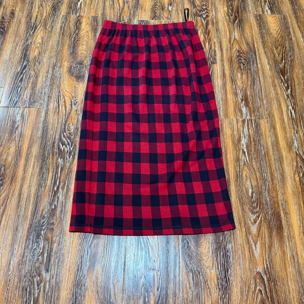 Bechamel Red Black Buffalo Plaid Midi Skirt Womens Size M Cotton Knit Wrap